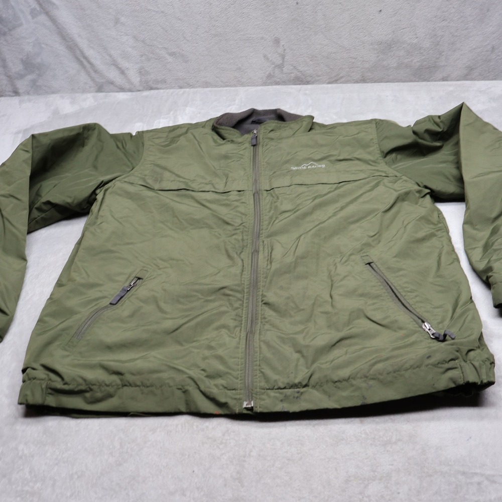 Eddie Bauer Jacket Men XL Tall Green Fleece Lined Full Zip Insulated Rugged